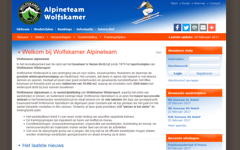 Alpineteam Wolfskamer - Custom website voor sportvereniging